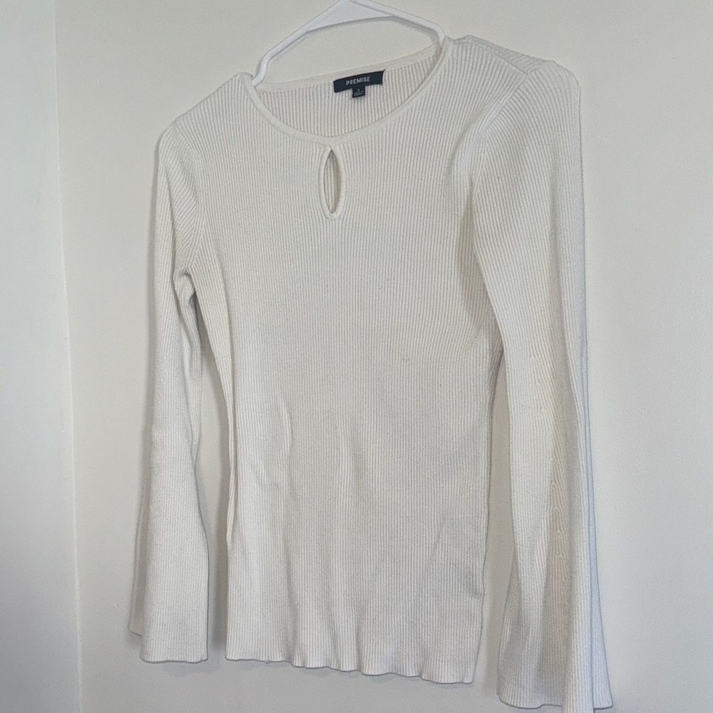 Premise Cream Ribbed Keyhole Blouse